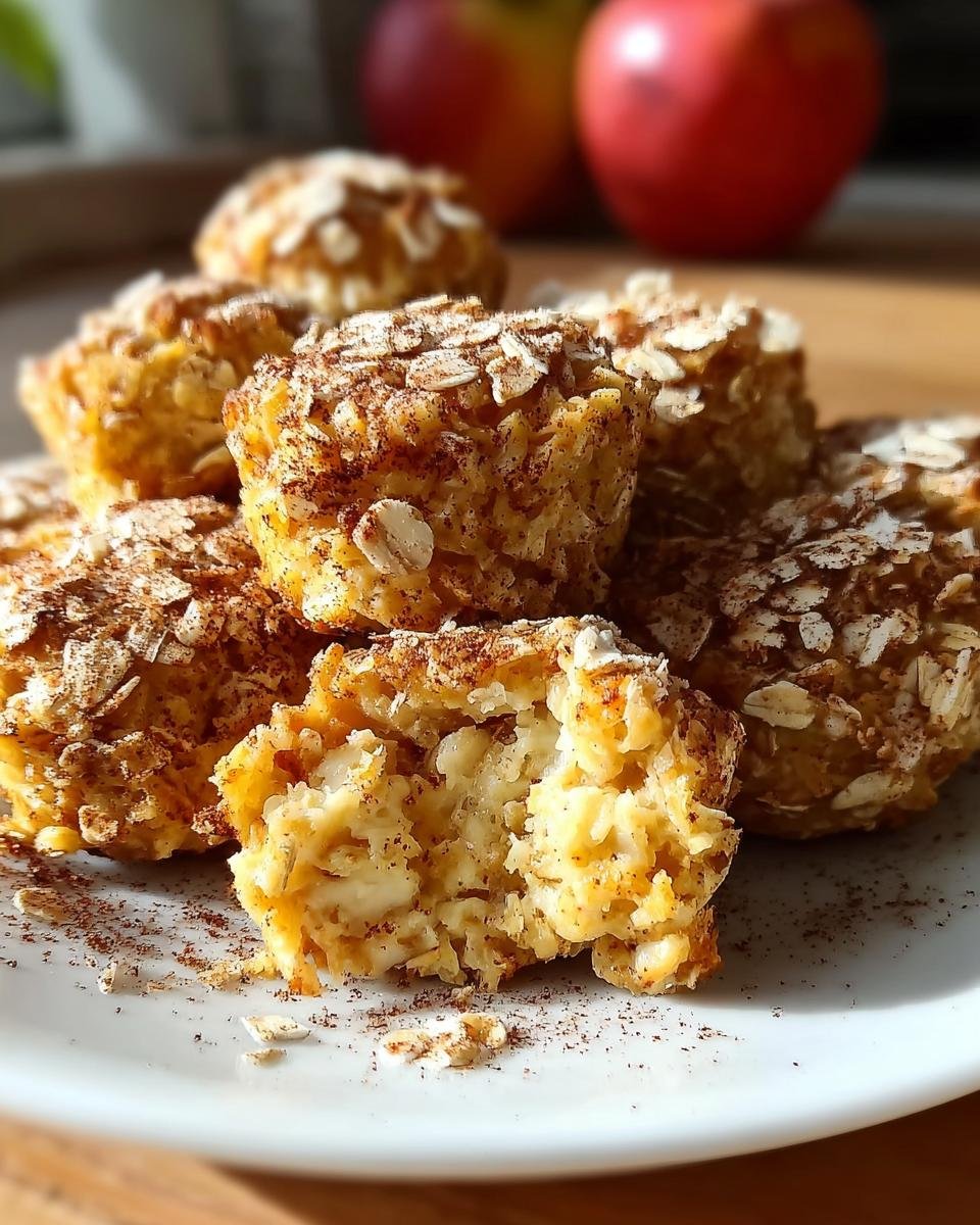 Close-up of Cinnamon Apple Cottage Cheese Bites topped with oats and cinnamon.