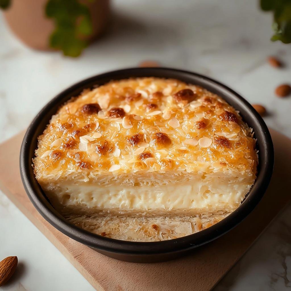 A tempting slice of German Bee Sting Cake with a creamy filling and caramelized almond topping.