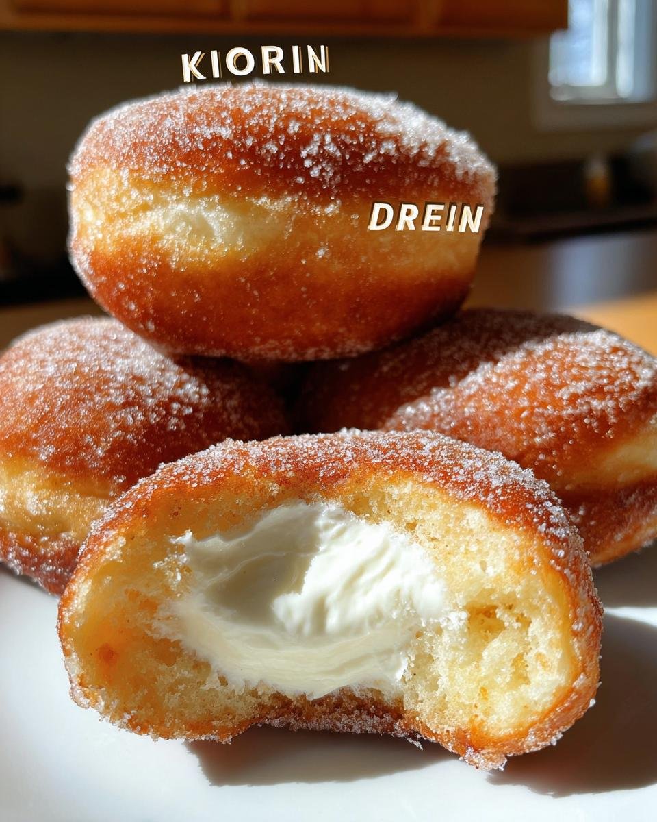 A close-up of a stack of fluffy Korean milk cream donuts, one bitten into, revealing a rich cream filling.