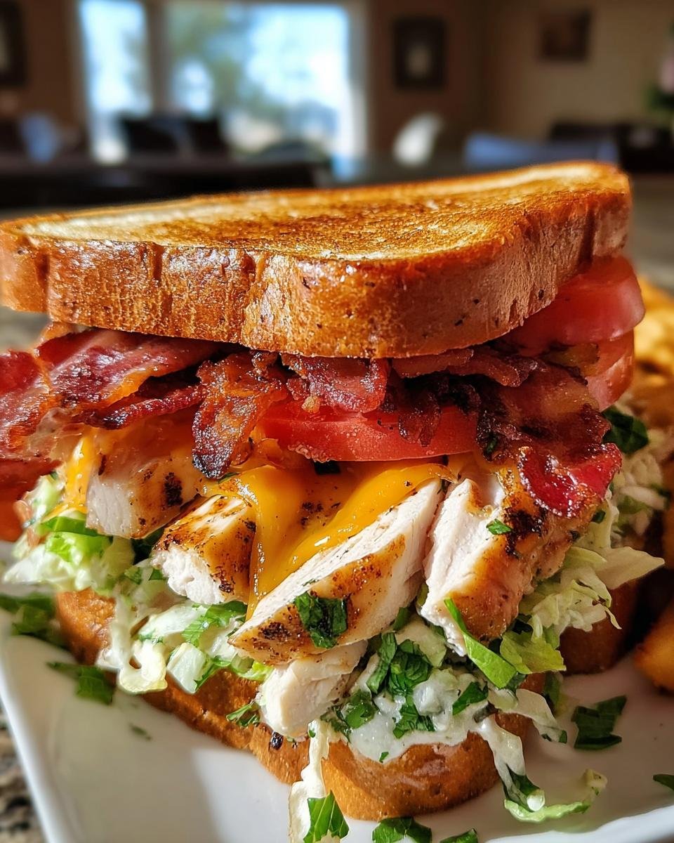 A delicious Loaded Chicken Club sandwich with grilled chicken, crispy bacon, melted cheese, fresh lettuce, and tomato on toasted bread.