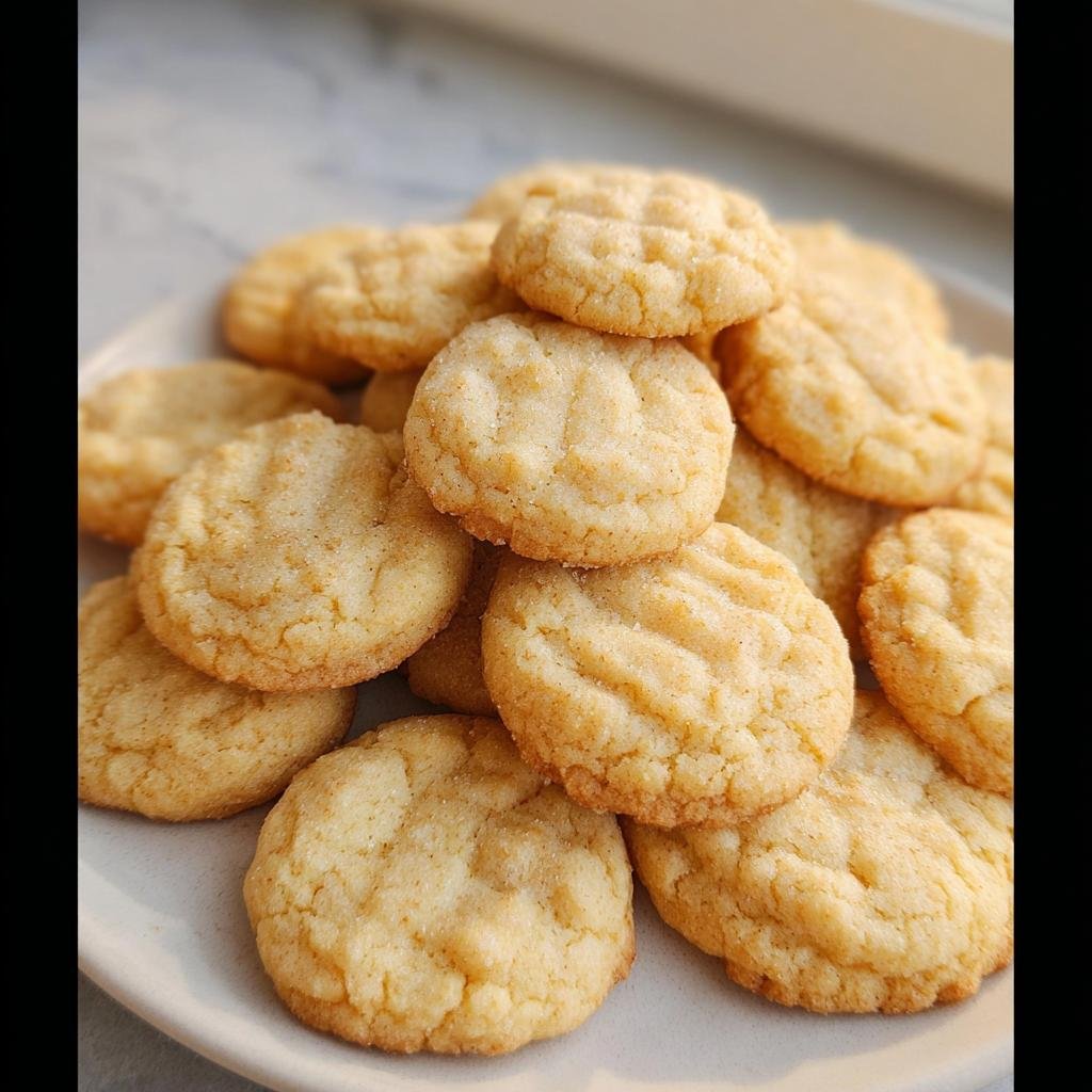 A tempting pile of golden-brown mini sugar cookies with a slightly textured surface.
