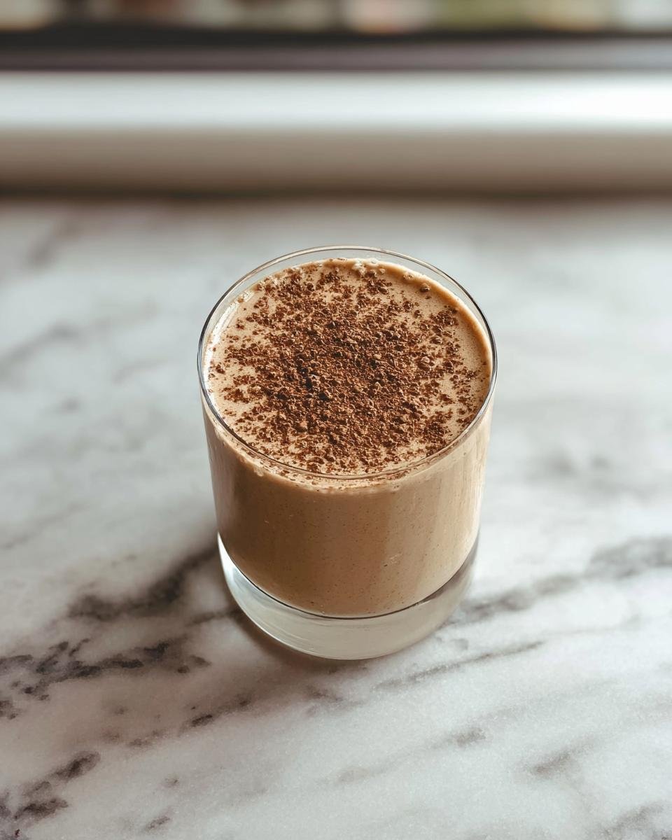 A glass of creamy Protein Coffee Jelly topped with finely grated chocolate.